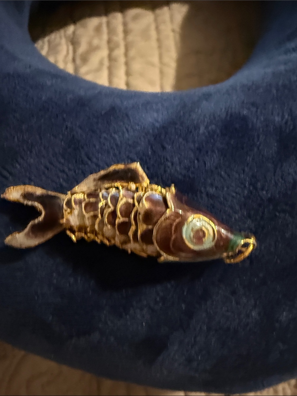 Vintage Cloisonne Gold Tone Multicolor Articulated Fish Pendant - Picture 8 of 8